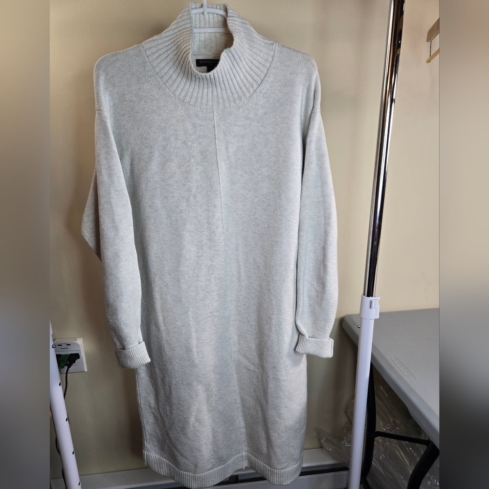 Banana Republic Mock Neck Sweater Dress Large Taupe Heather